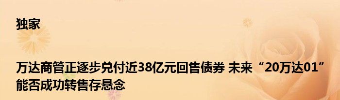 独家|万达商管正逐步兑付近38亿元回售债券 未来“20万达01”能否成功转售存悬念