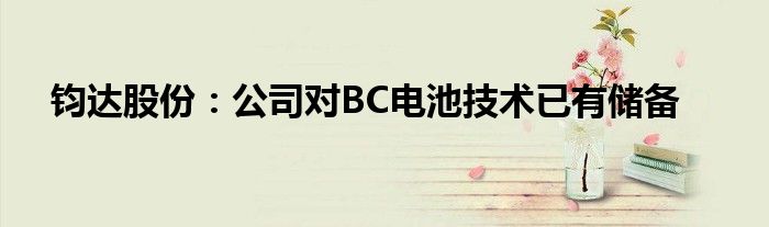 钧达股份:公司对BC电池技术已有储备