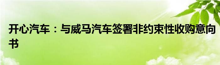 开心汽车:与威马汽车签署非约束性收购意向书
