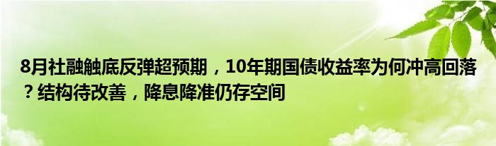 8月社融触底反弹超预期,10年期国债收益率为何冲高回落?结构待改善,降息降准仍存空间