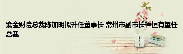 紫金财险总裁陈加明拟升任董事长 常州市副市长桓恒有望任总裁