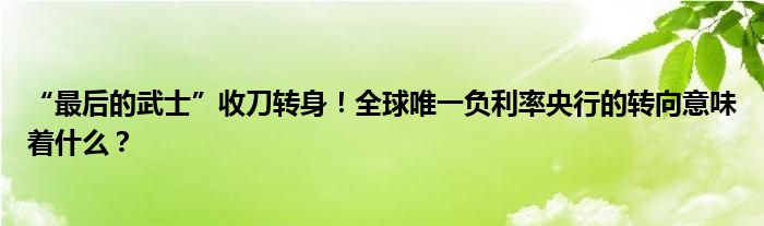 “最后的武士”收刀转身!全球唯一负利率央行的转向意味着什么?