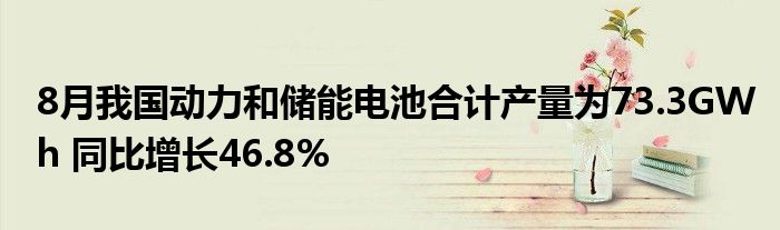 8月我国动力和储能电池合计产量为73.3GWh 同比增长46.8%