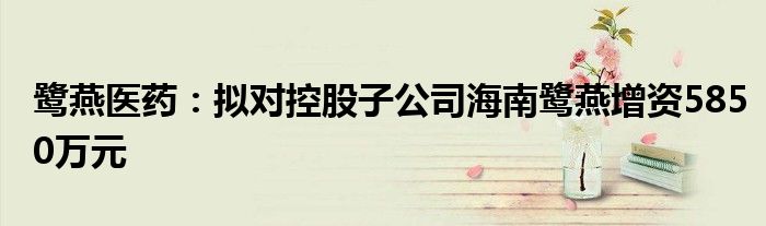 鹭燕医药:拟对控股子公司海南鹭燕增资5850万元