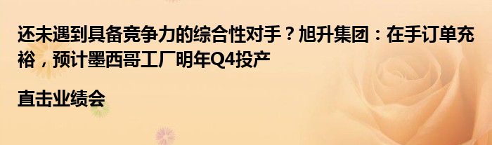 还未遇到具备竞争力的综合性对手?旭升集团:在手订单充裕,预计墨西哥工厂明年Q4投产|直击业绩会