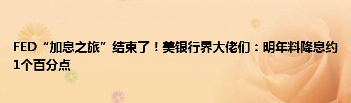 FED“加息之旅”结束了!美银行界大佬们:明年料降息约1个百分点
