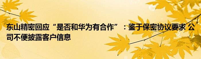 东山精密回应“是否和华为有合作”:鉴于保密协议要求 公司不便披露客户信息
