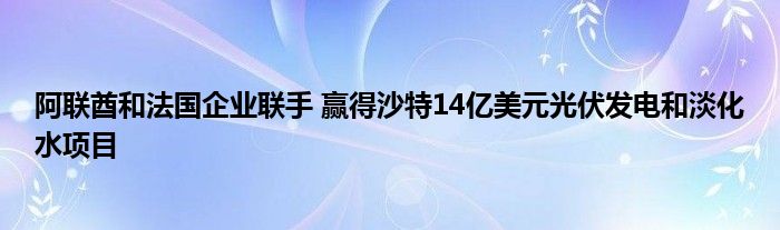 阿联酋和法国企业联手 赢得沙特14亿美元光伏发电和淡化水项目