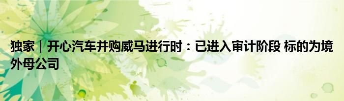 独家|开心汽车并购威马进行时:已进入审计阶段 标的为境外母公司