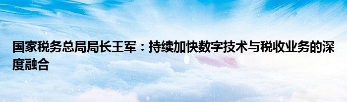 国家税务总局局长王军:持续加快数字技术与税收业务的深度融合