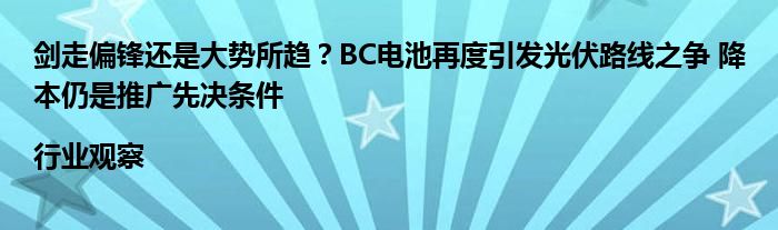 剑走偏锋还是大势所趋?BC电池再度引发光伏路线之争 降本仍是推广先决条件|行业观察