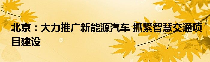北京:大力推广新能源汽车 抓紧智慧交通项目建设