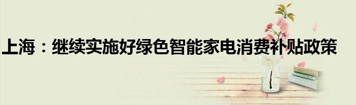 上海:继续实施好绿色智能家电消费补贴政策