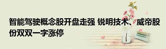 智能驾驶概念股开盘走强 锐明技术、威帝股份双双一字涨停