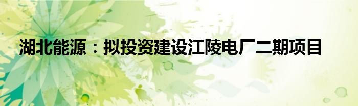 湖北能源:拟投资建设江陵电厂二期项目