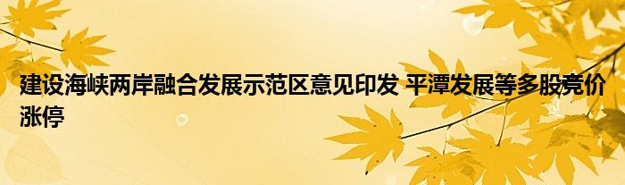 建设海峡两岸融合发展示范区意见印发 平潭发展等多股竞价涨停