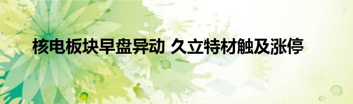 核电板块早盘异动 久立特材触及涨停