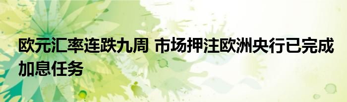 欧元汇率连跌九周 市场押注欧洲央行已完成加息任务