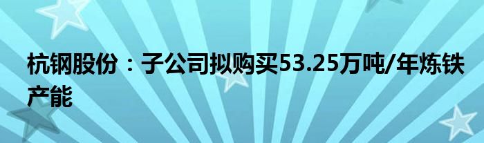 杭钢股份:子公司拟购买53.25万吨/年炼铁产能