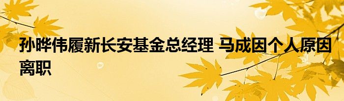孙晔伟履新长安基金总经理 马成因个人原因离职