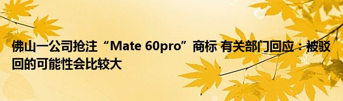 佛山一公司抢注“Mate 60pro”商标 有关部门回应:被驳回的可能性会比较大