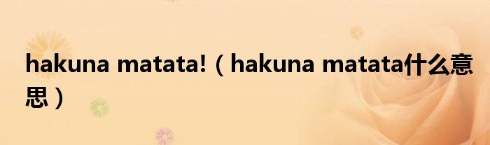 hakuna matata!(hakuna matata什么意思)