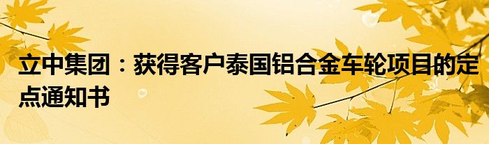 立中集团:获得客户泰国铝合金车轮项目的定点通知书