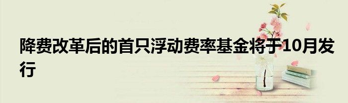 降费改革后的首只浮动费率基金将于10月发行