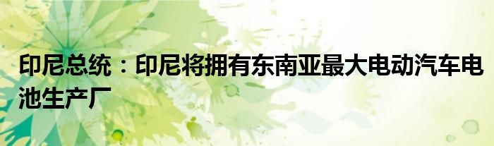 印尼总统:印尼将拥有东南亚最大电动汽车电池生产厂