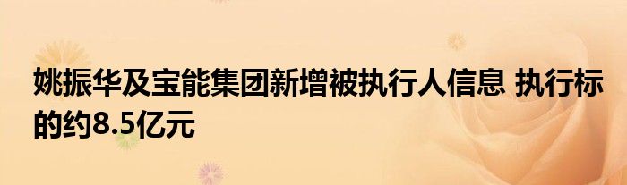 姚振华及宝能集团新增被执行人信息 执行标的约8.5亿元