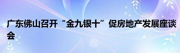 广东佛山召开“金九银十”促房地产发展座谈会