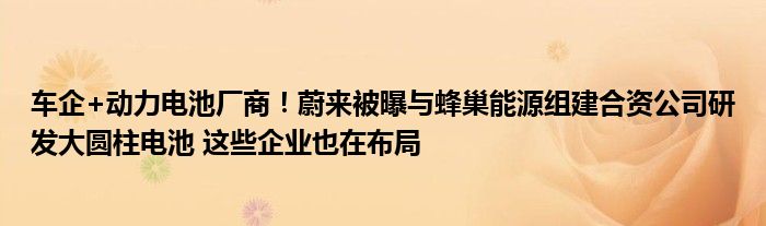车企+动力电池厂商!蔚来被曝与蜂巢能源组建合资公司研发大圆柱电池 这些企业也在布局