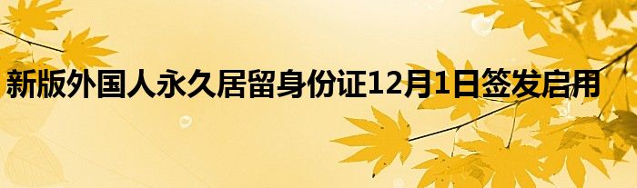 新版外国人永久居留身份证12月1日签发启用