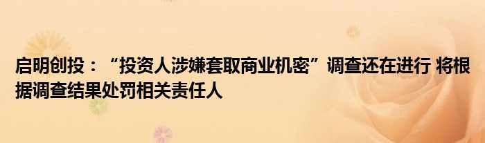 启明创投:“投资人涉嫌套取商业机密”调查还在进行 将根据调查结果处罚相关责任人