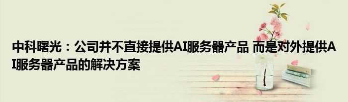 中科曙光:公司并不直接提供AI服务器产品 而是对外提供AI服务器产品的解决方案