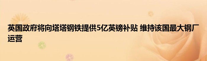 英国政府将向塔塔钢铁提供5亿英镑补贴 维持该国最大钢厂运营