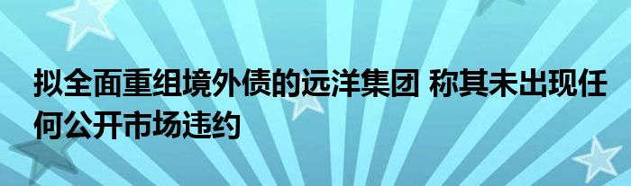 拟全面重组境外债的远洋集团 称其未出现任何公开市场违约
