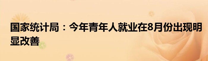 国家统计局:今年青年人就业在8月份出现明显改善
