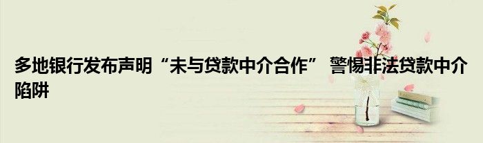多地银行发布声明“未与贷款中介合作” 警惕非法贷款中介陷阱
