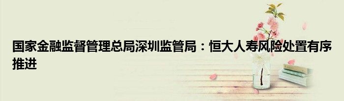 国家金融监督管理总局深圳监管局:恒大人寿风险处置有序推进