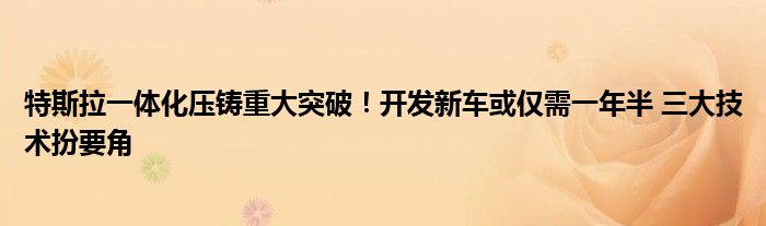 特斯拉一体化压铸重大突破!开发新车或仅需一年半 三大技术扮要角