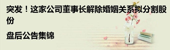 突发!这家公司董事长解除婚姻关系拟分割股份|盘后公告集锦