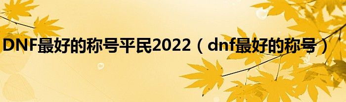 DNF最好的称号平民2022（dnf最好的称号）