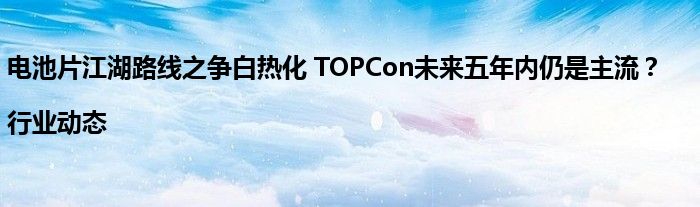 电池片江湖路线之争白热化 TOPCon未来五年内仍是主流?|行业动态