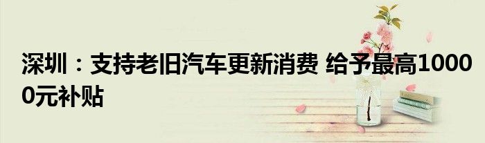 深圳:支持老旧汽车更新消费 给予最高10000元补贴