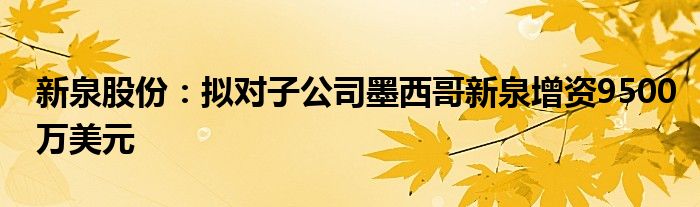 新泉股份:拟对子公司墨西哥新泉增资9500万美元