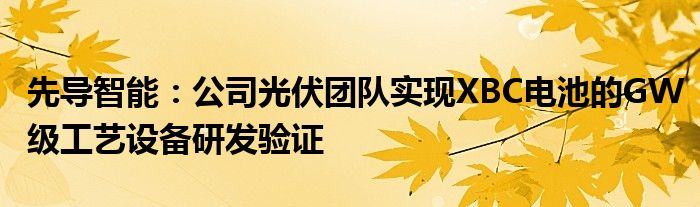 先导智能:公司光伏团队实现XBC电池的GW级工艺设备研发验证