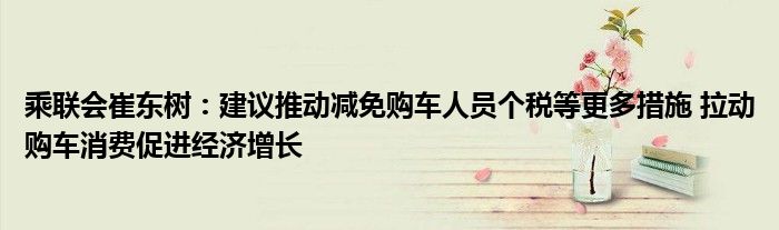 乘联会崔东树:建议推动减免购车人员个税等更多措施 拉动购车消费促进经济增长