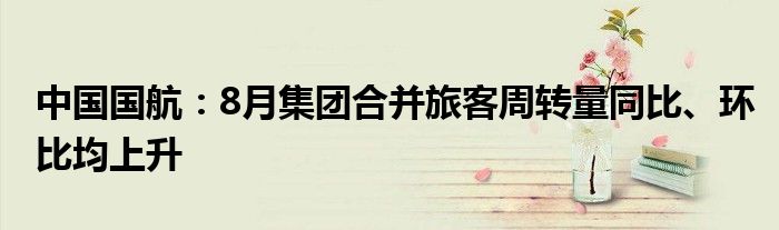 中国国航:8月集团合并旅客周转量同比、环比均上升