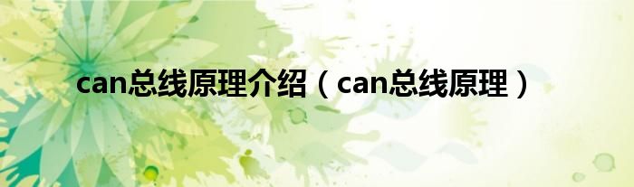 can总线原理介绍（can总线原理）